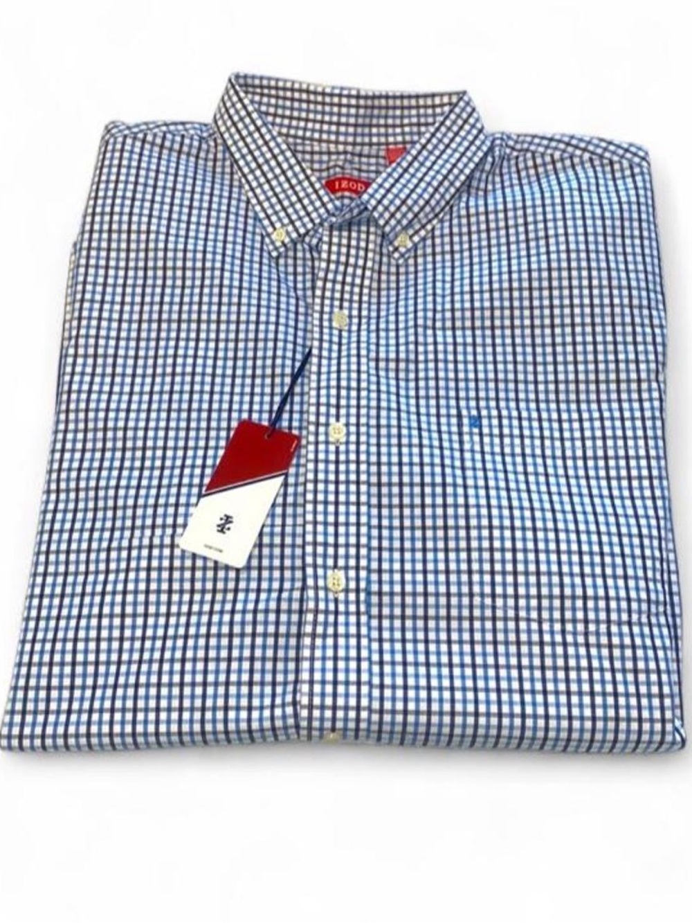 Izod Men’s Blue and White Check Button-Down Shirt